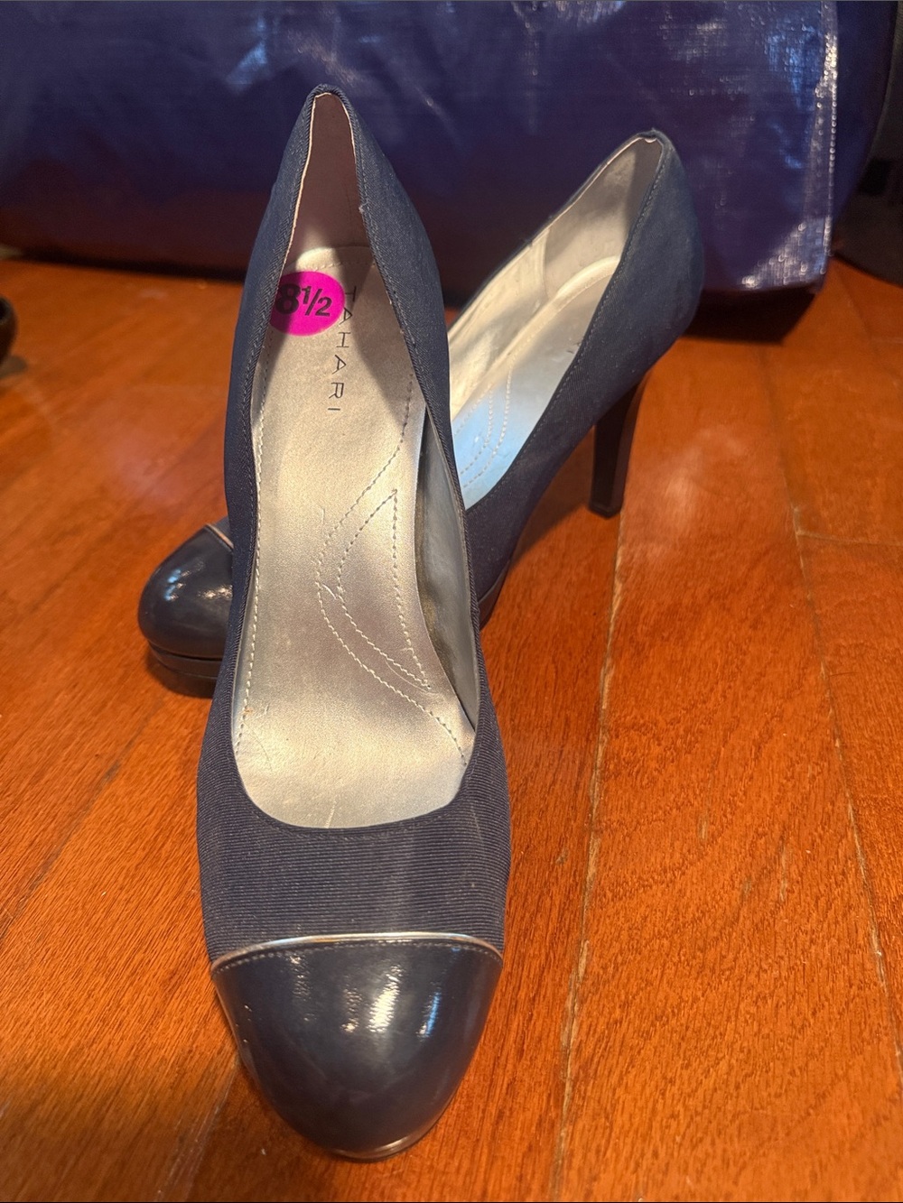 Tahari Navy Two-Tone Cap-Toe High Heel Pumps